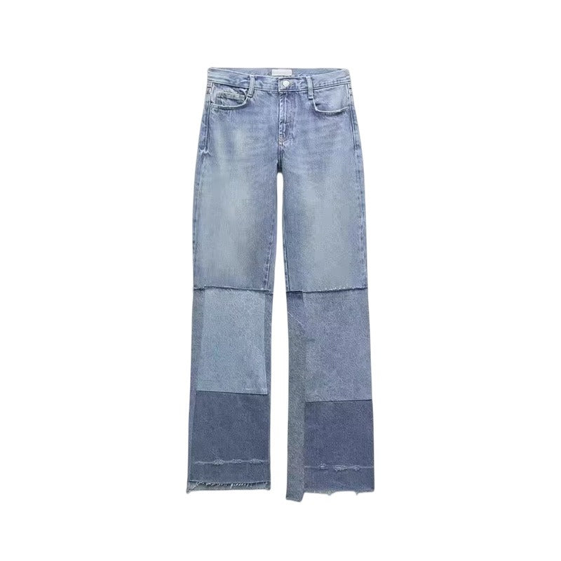 Patchwork Straight Denim Jeans