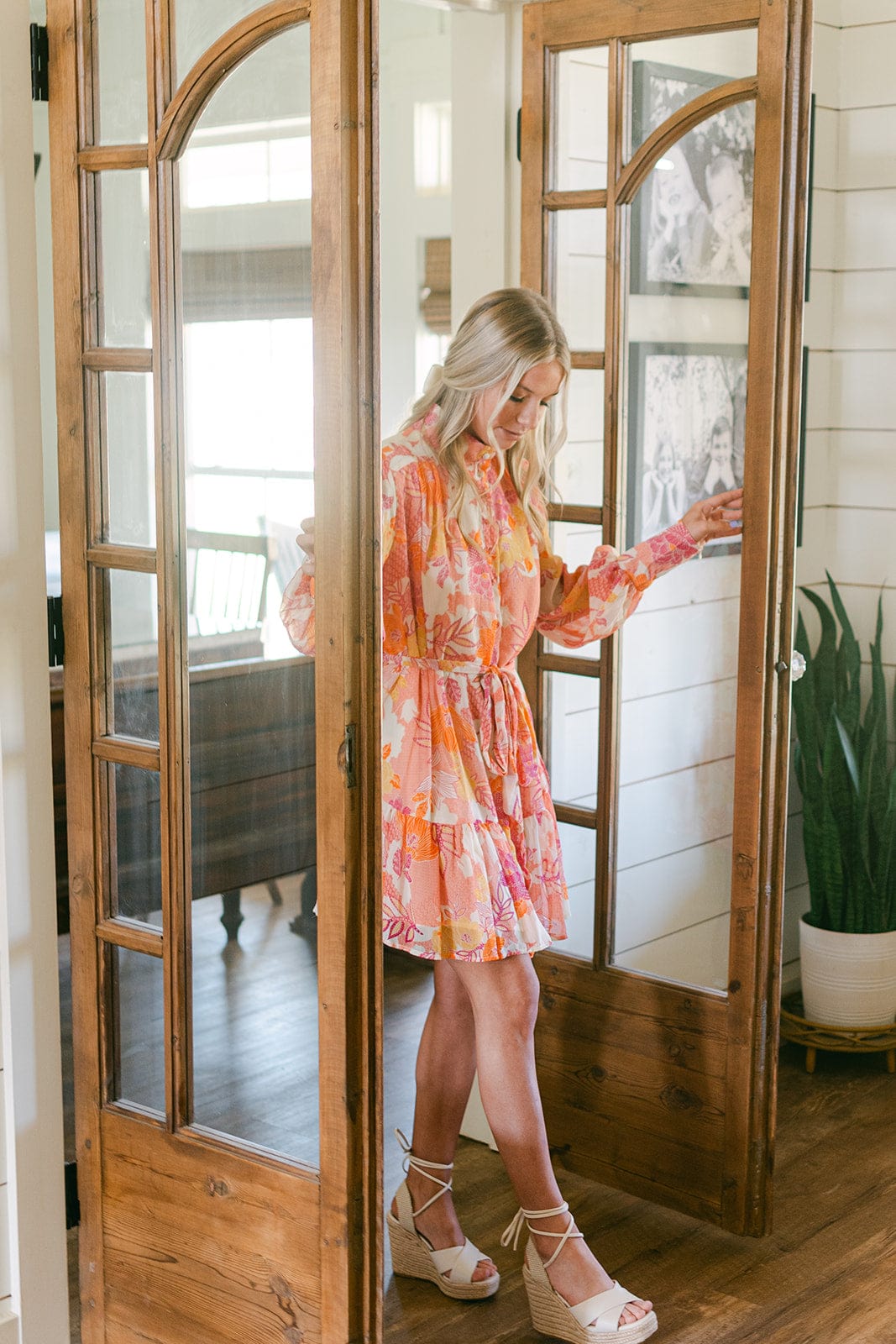 Pink Floral Tie Waist Ruffle Dress - Search-friendly Result: Pink Floral Dress with Tie Waist and Ruffle Details