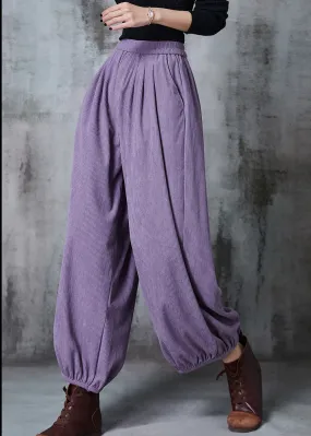 Purple Corduroy Pants Plus Size Elastic Waist Spring.