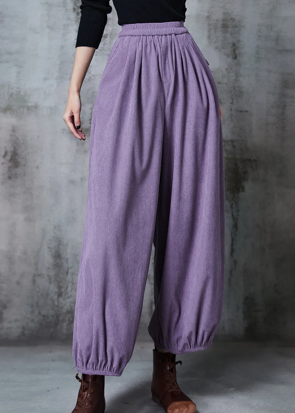 Purple Corduroy Pants Plus Size Elastic Waist Spring.