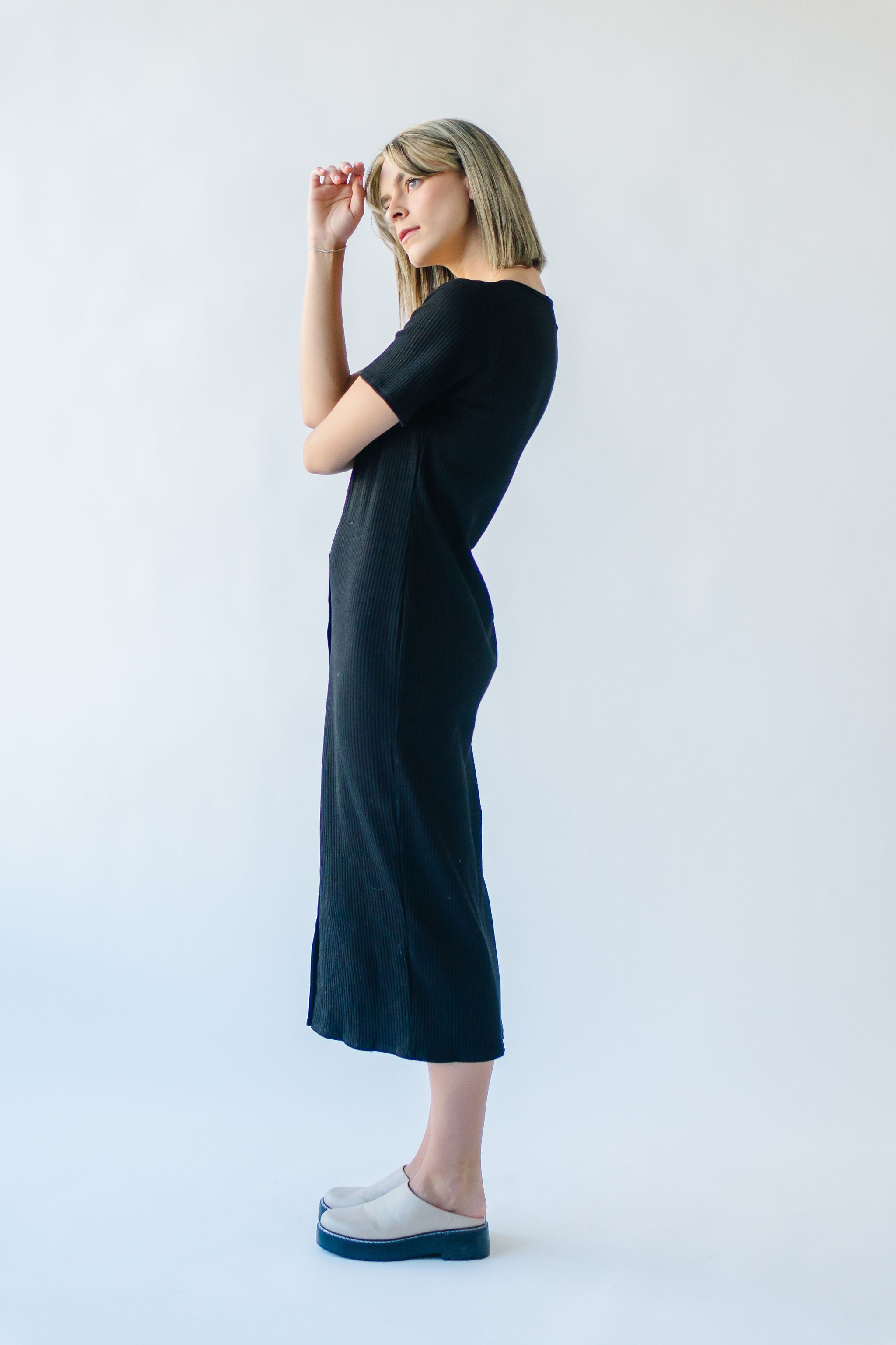 Pomona Ribbed Button Dress Black