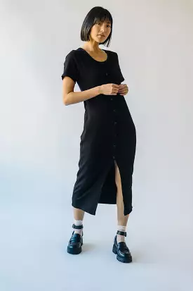 Pomona Ribbed Button Dress Black