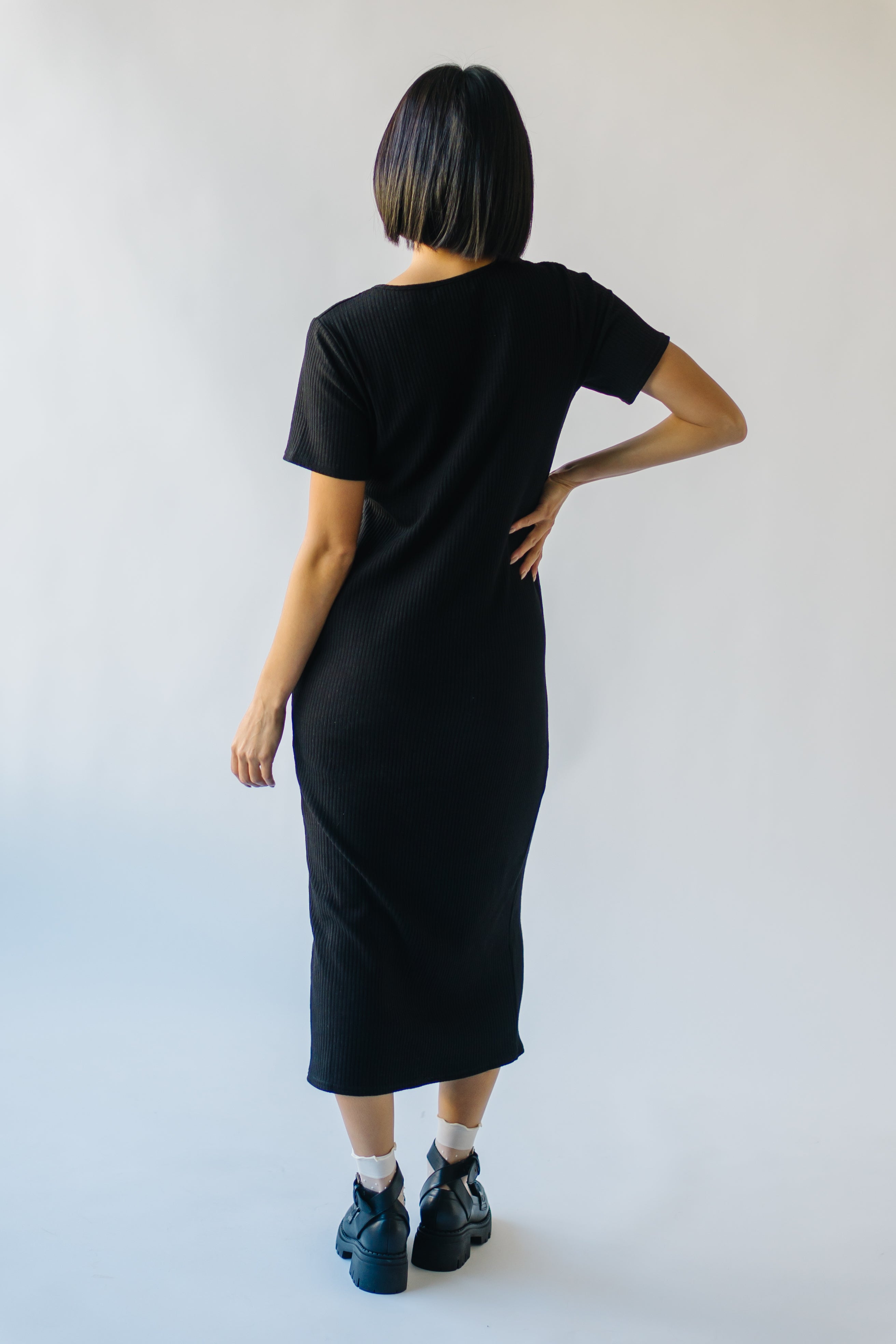 Pomona Ribbed Button Dress Black