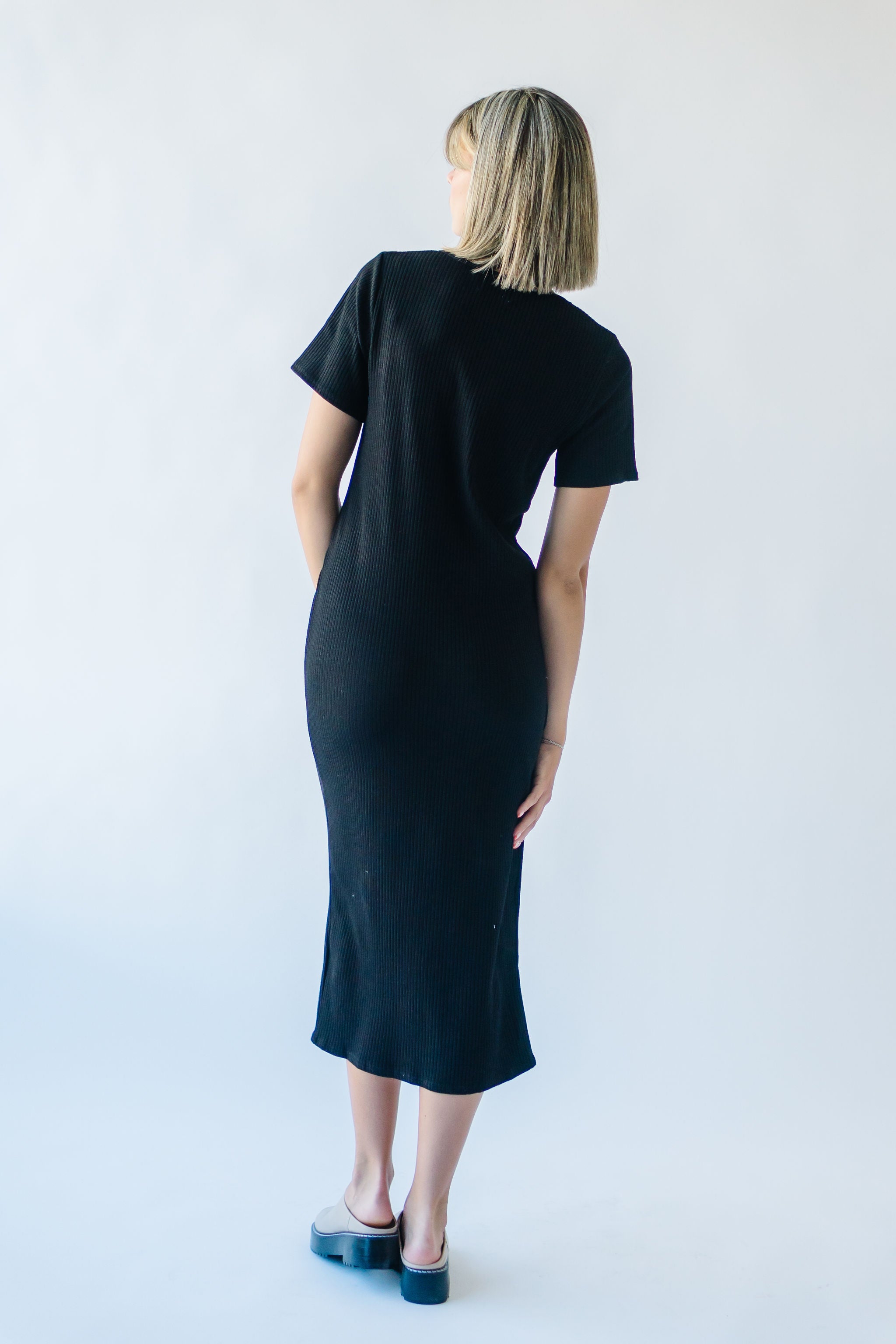 Pomona Ribbed Button Dress Black