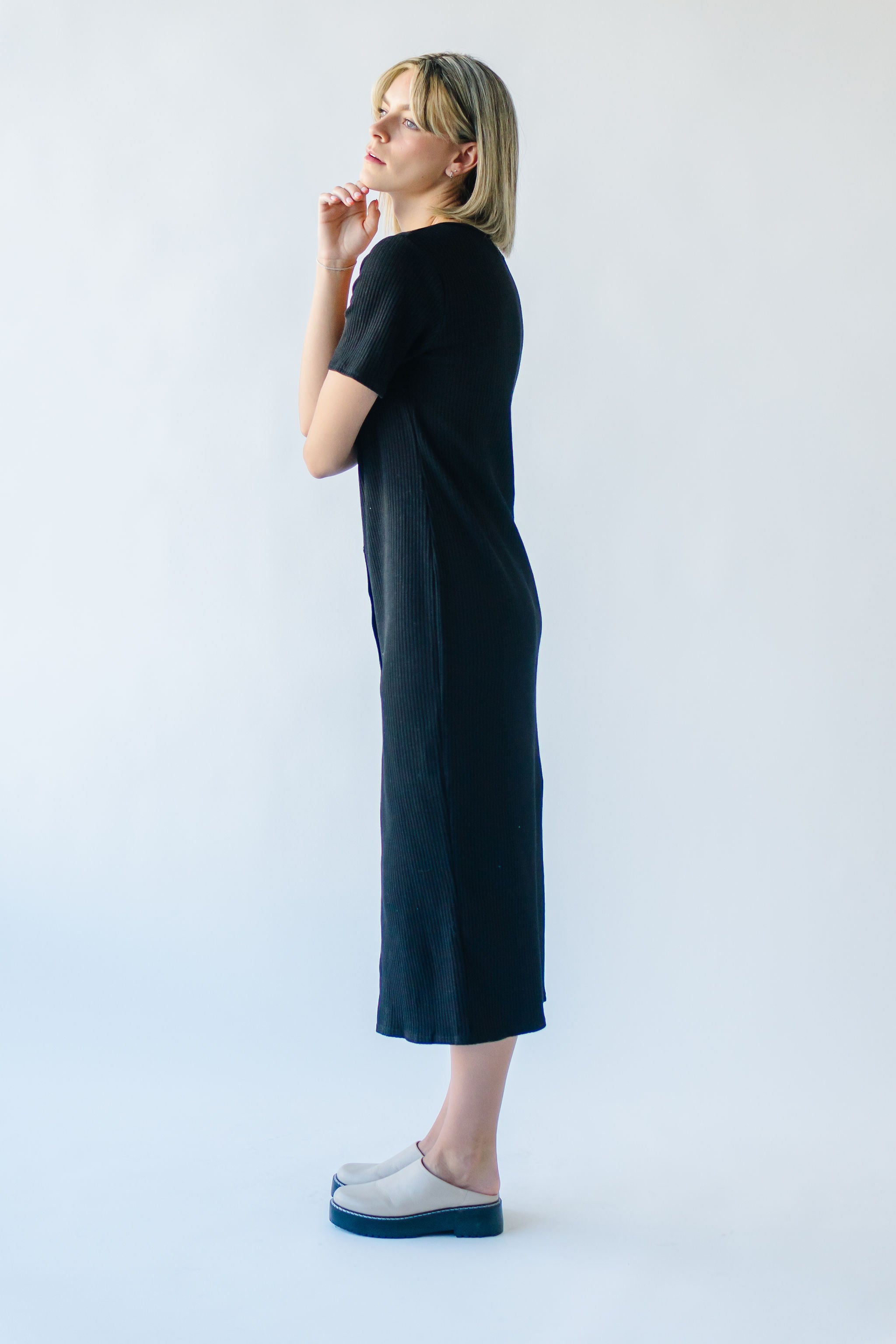 Pomona Ribbed Button Dress Black