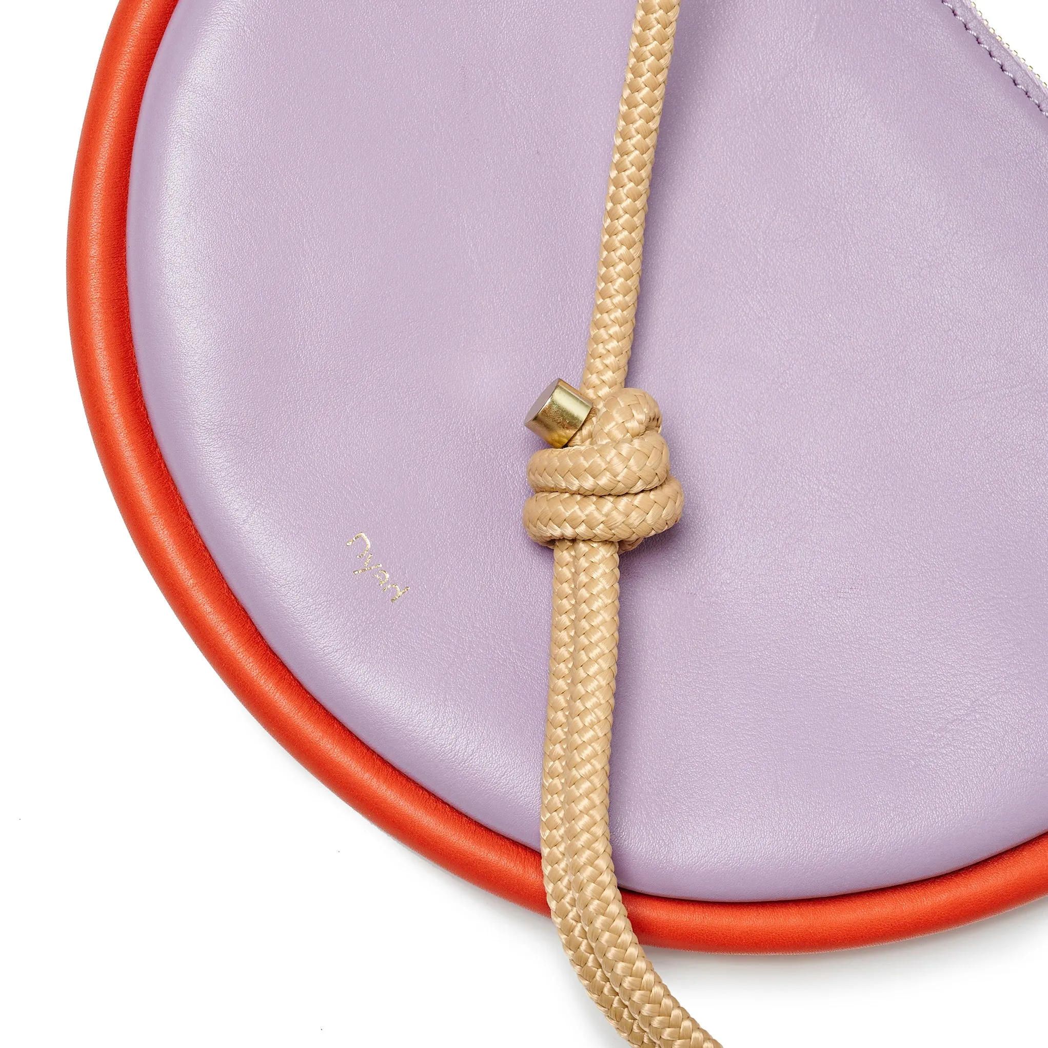 Project Dyad Adjustable Rope Strap Selene Zipper Bag, Lilac/Lobster Red color with Inner small pocket.