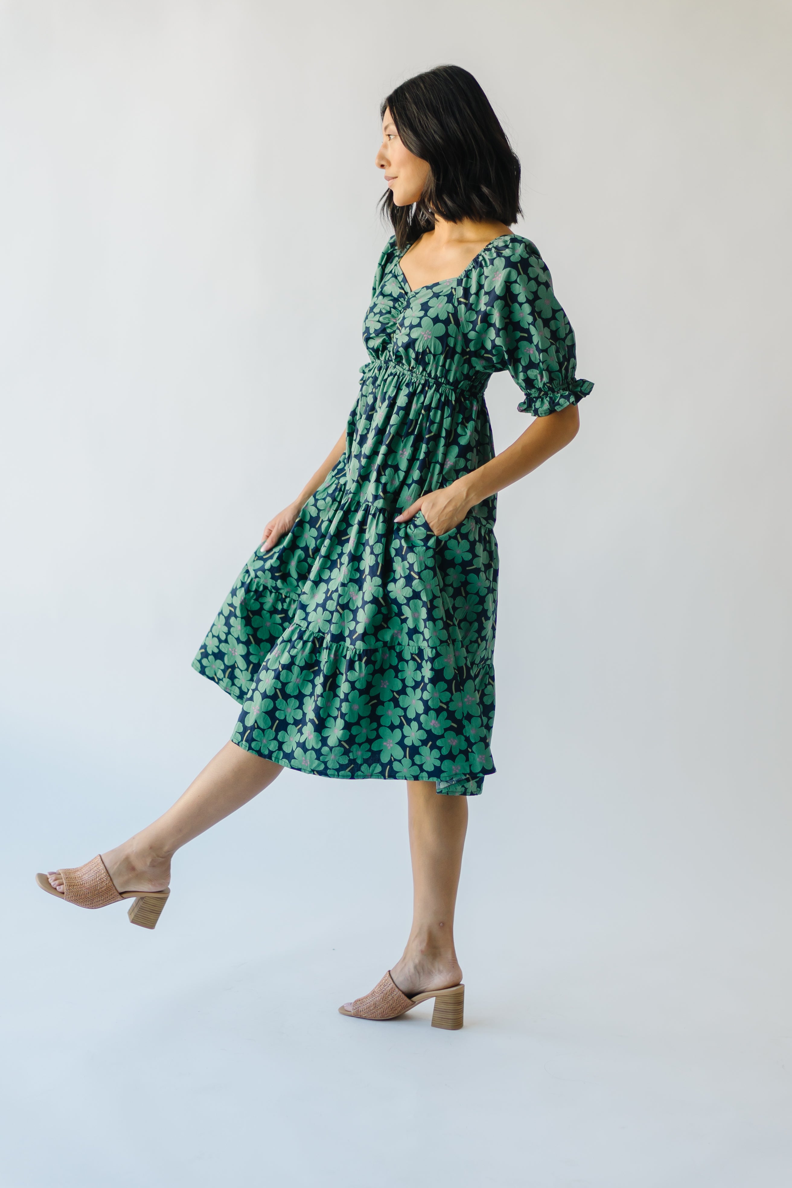 Rathdrum Floral Baby Doll Dress Dark Green