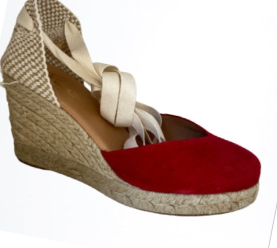 Red suede PINAZ wedge espadrille