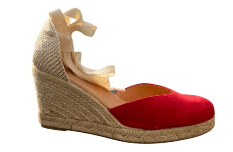 Red suede PINAZ wedge espadrille