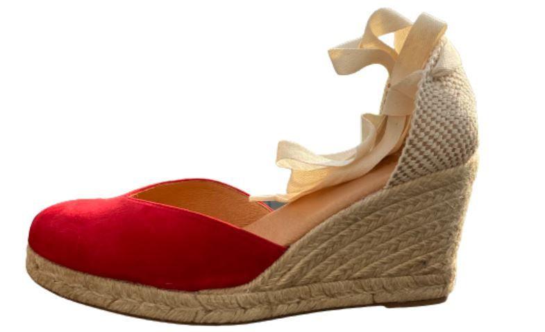 Red suede PINAZ wedge espadrille