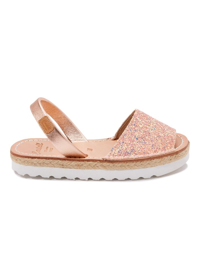 Renewed Glitter Leather Kids Menorcan Sandal - Roma 1886R Stretch