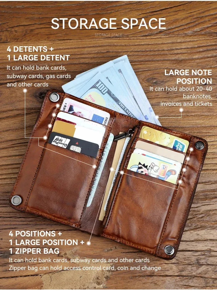 Retro Leather Card Holder Bifold Wallet for Men and Women