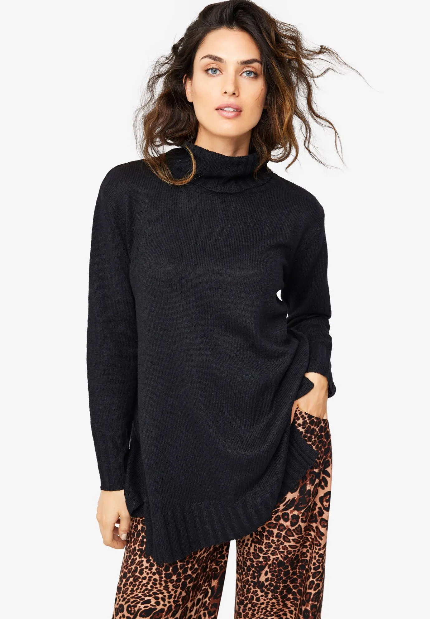 Ribbed Turtleneck Tunic Jumper