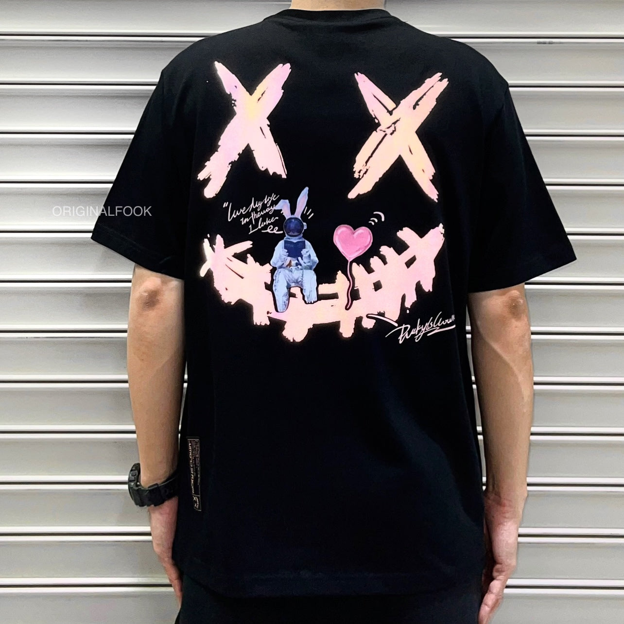 Rickyisclown Reflective Astro Bunny Smiley T-Shirt Black