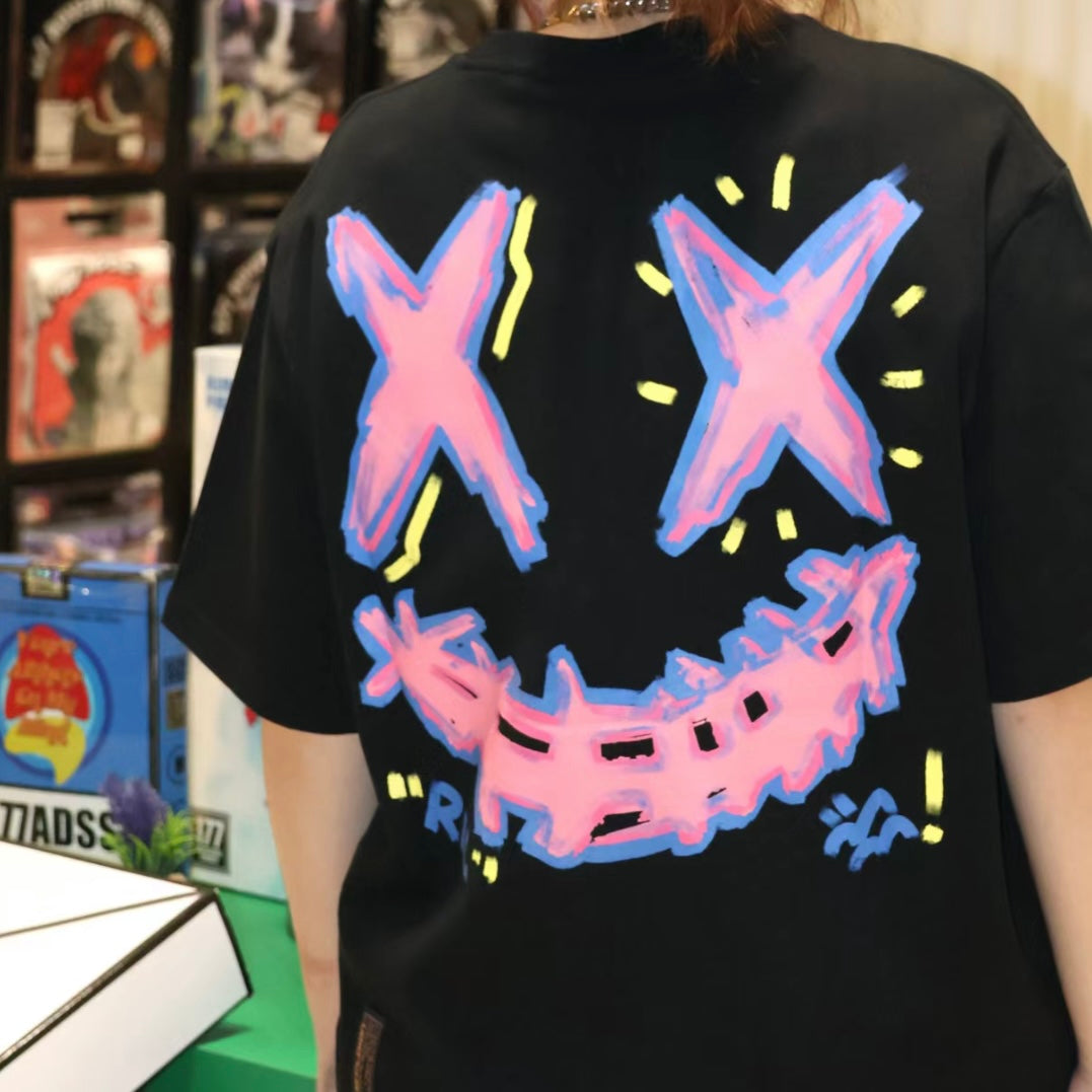 Ricky's Clown Neon Graffiti Smiley T-Shirt in Black.