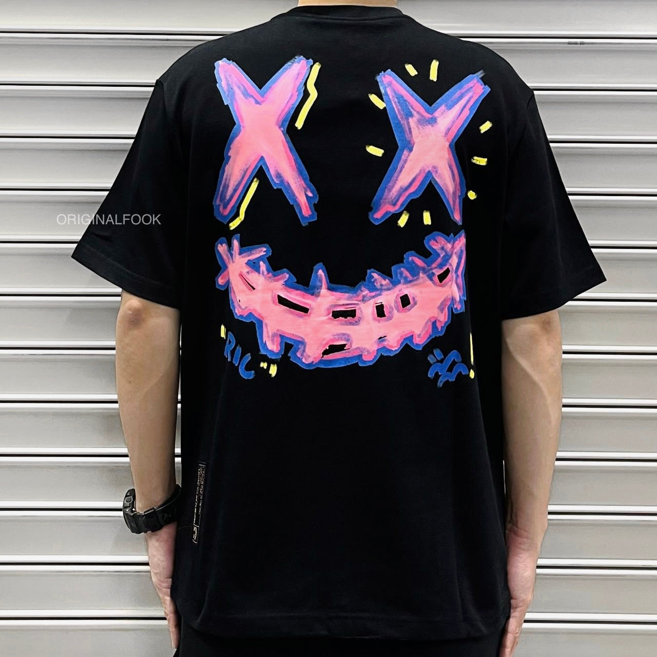 Ricky's Clown Neon Graffiti Smiley T-Shirt in Black.