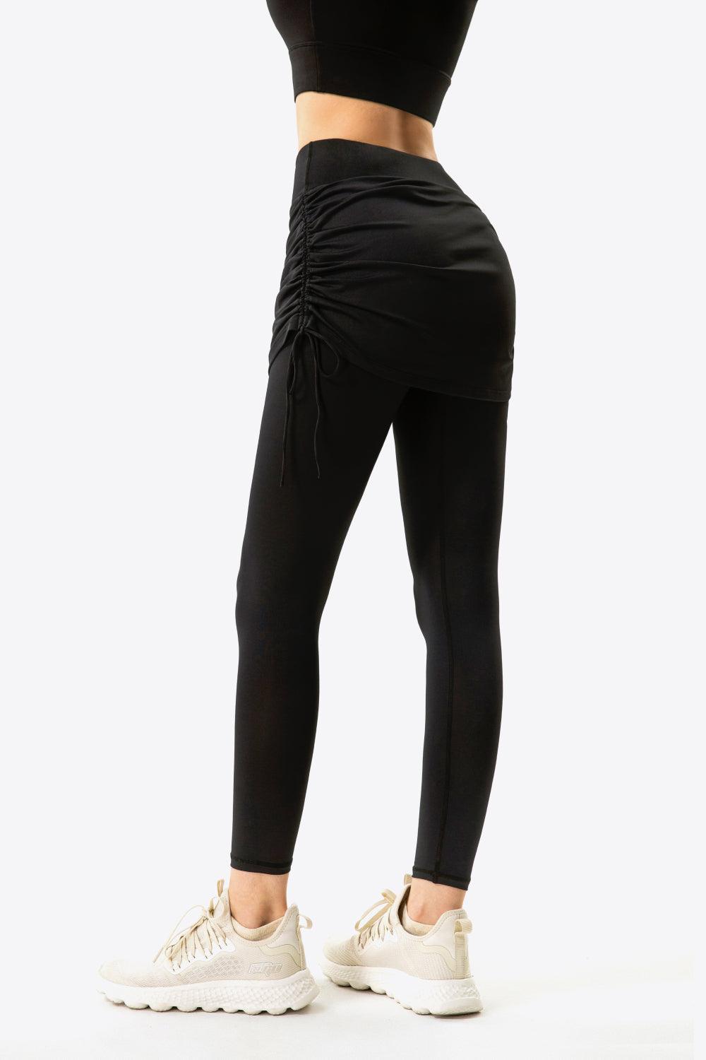 Ruched Drawstring Yoga Leggings with Faux Layer