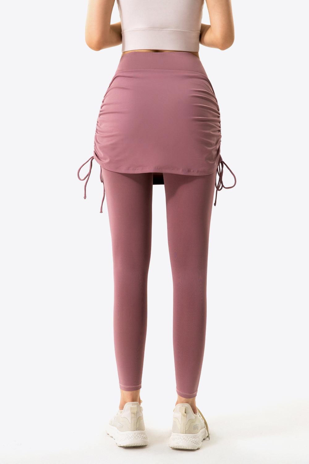 Ruched Drawstring Yoga Leggings with Faux Layer