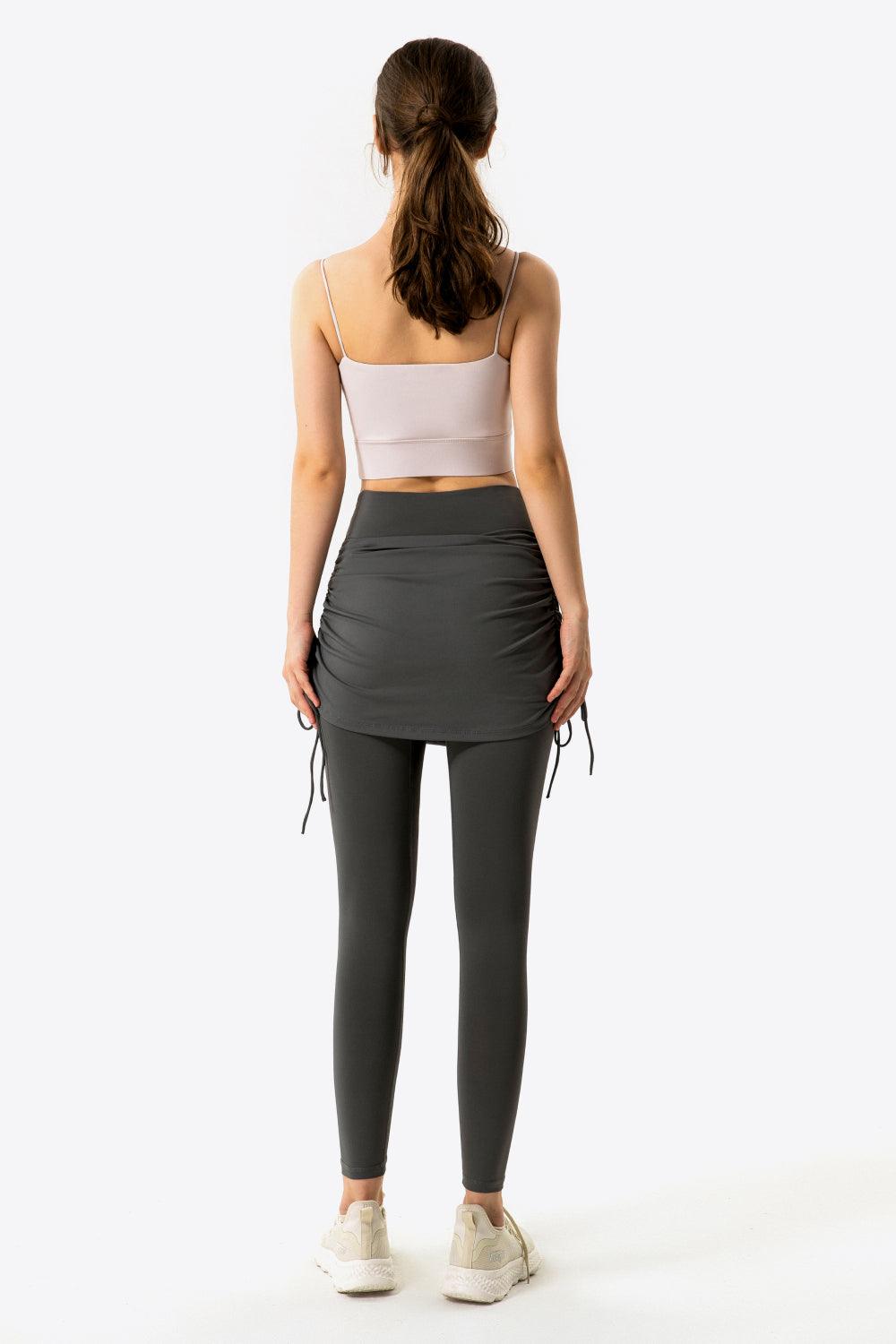 Ruched Drawstring Yoga Leggings with Faux Layer