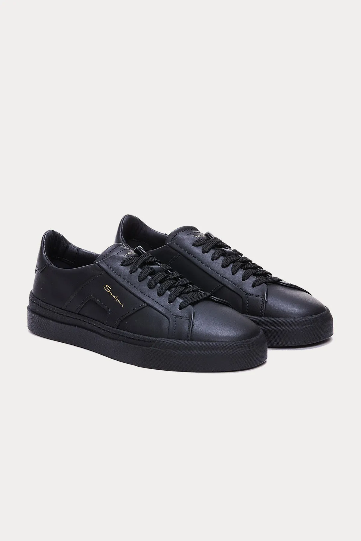 Santoni Double Buckle Leather Sneaker Shoes