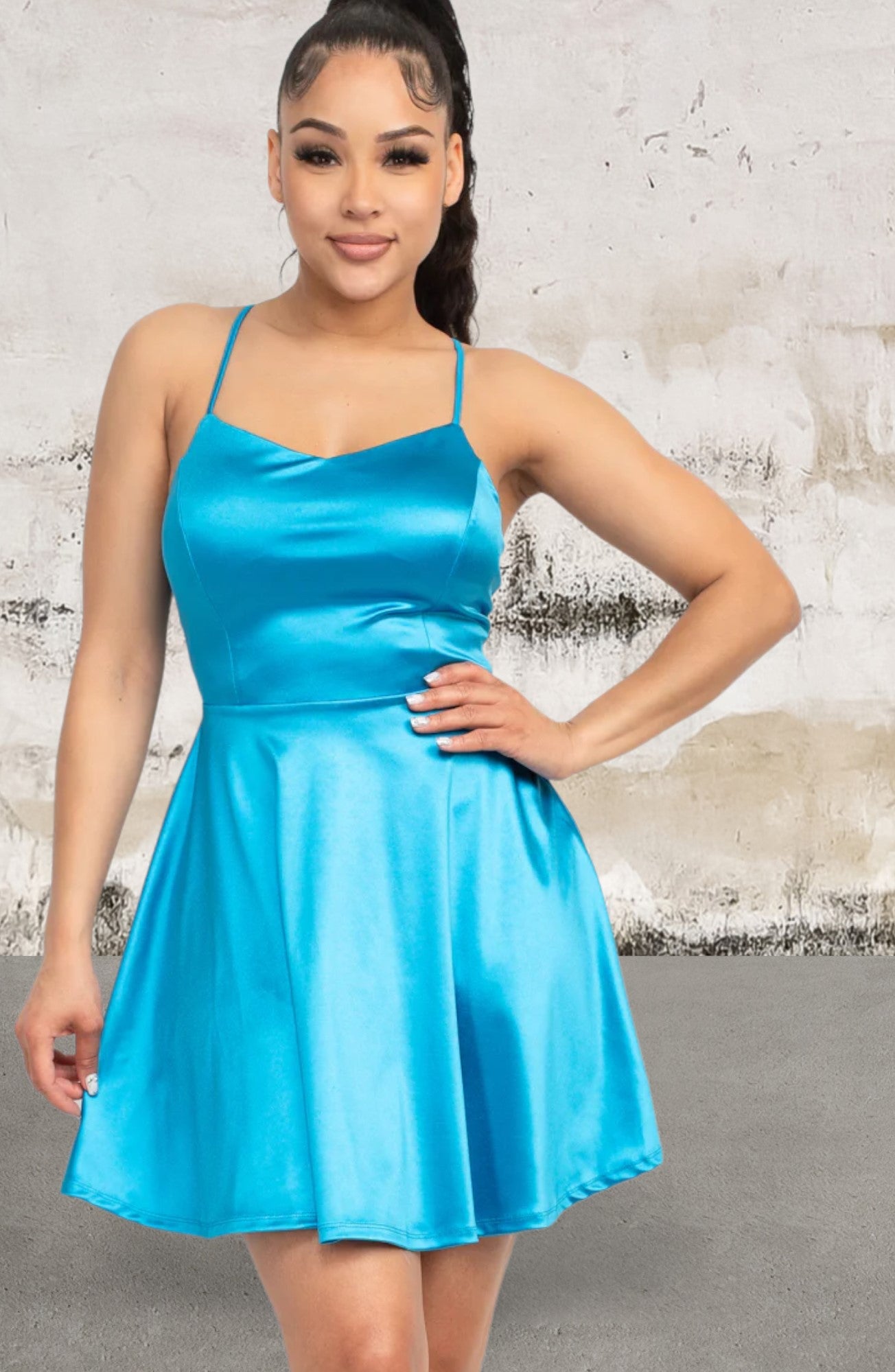 Satin V-neck Crisscross Dress