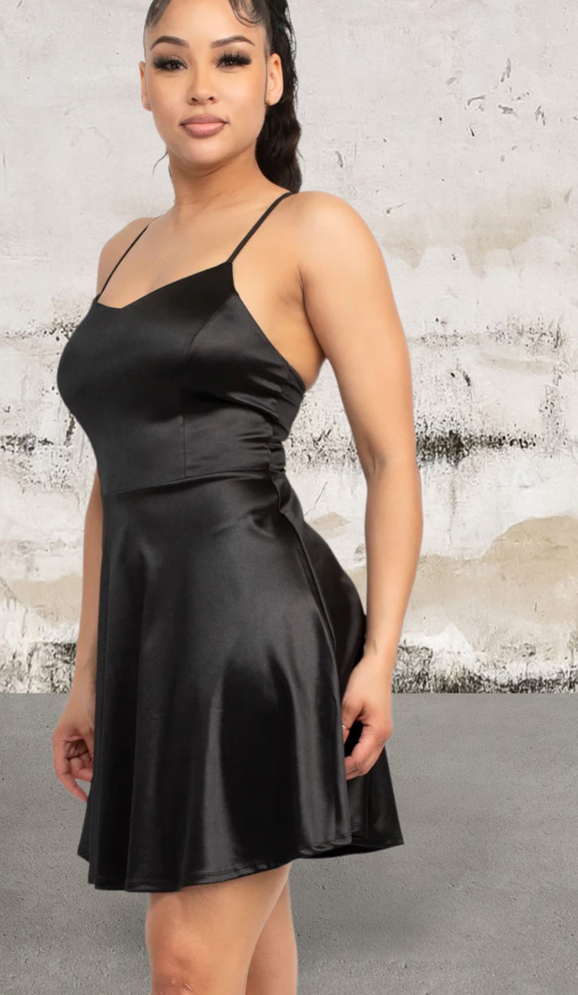 Satin V-neck Crisscross Dress