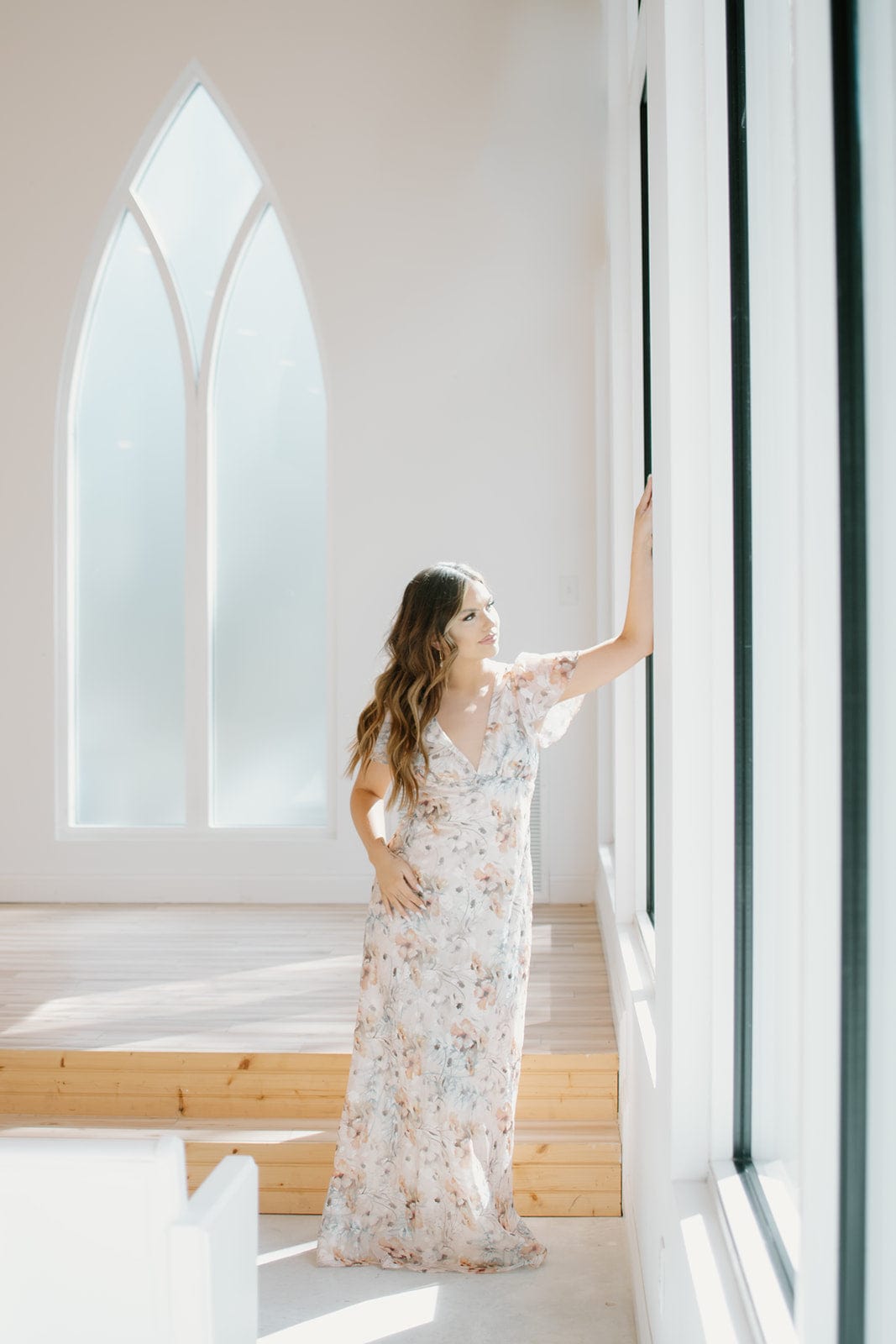 Search result: Floral Flutter Sleeve Maxi Dress in Beige Color