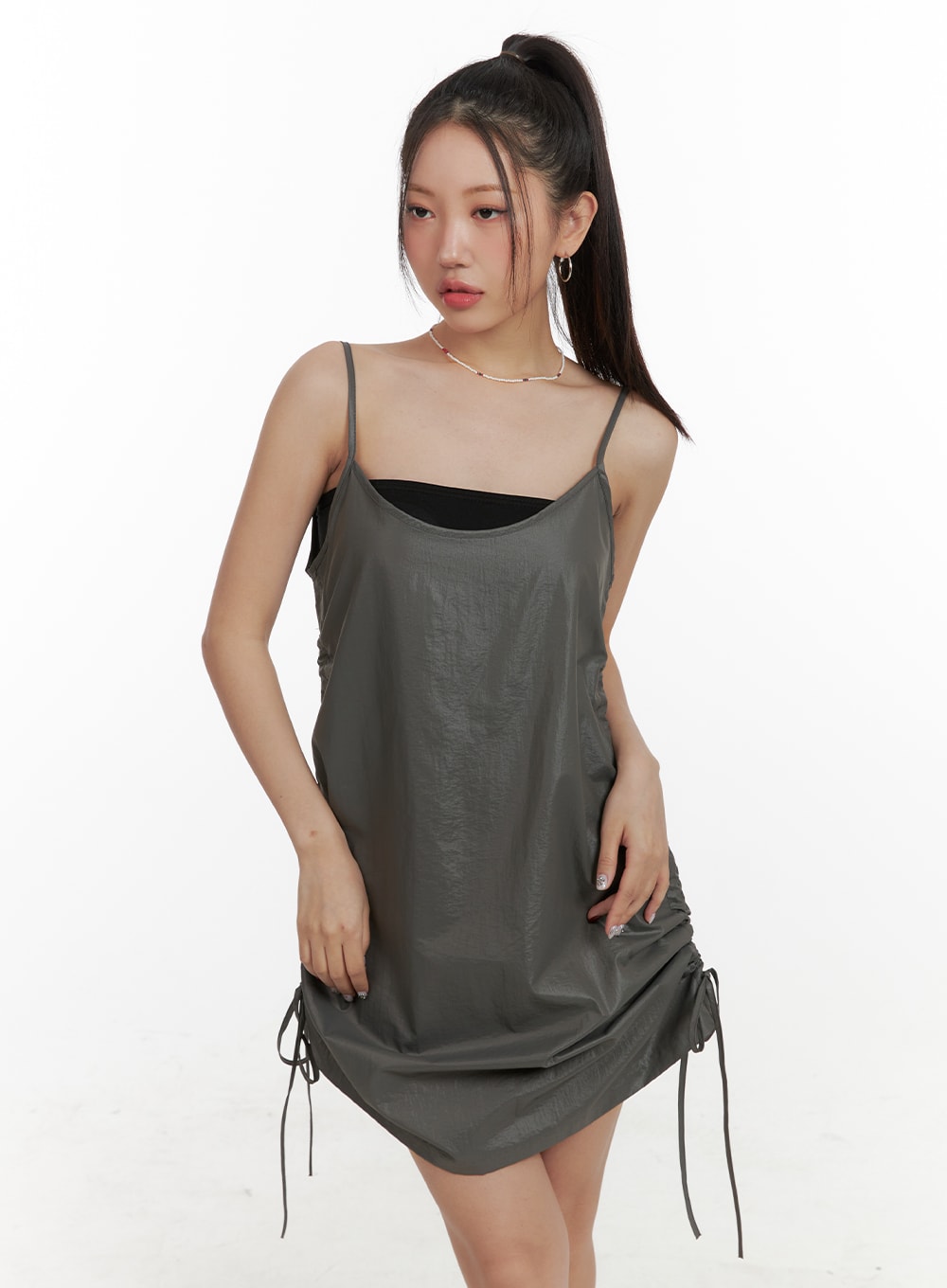 Shirred Nylon Mini Dress