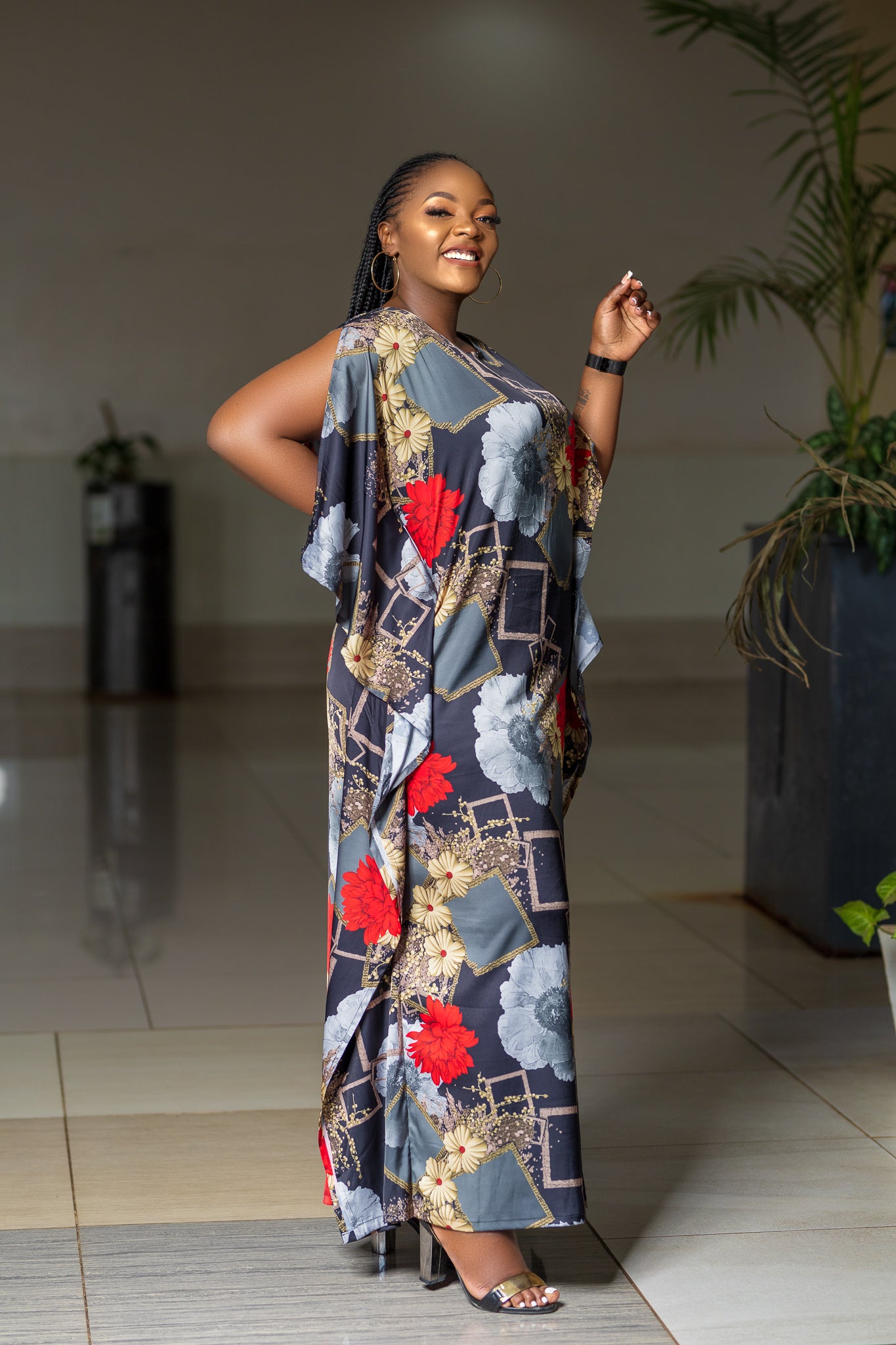 Silk Floral Kaftan Dress