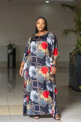 Silk Floral Kaftan Dress