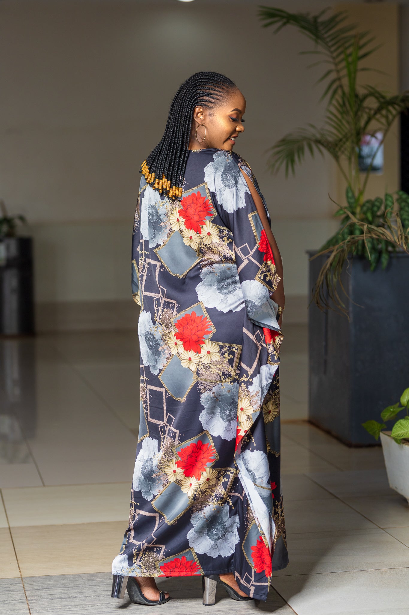 Silk Floral Kaftan Dress