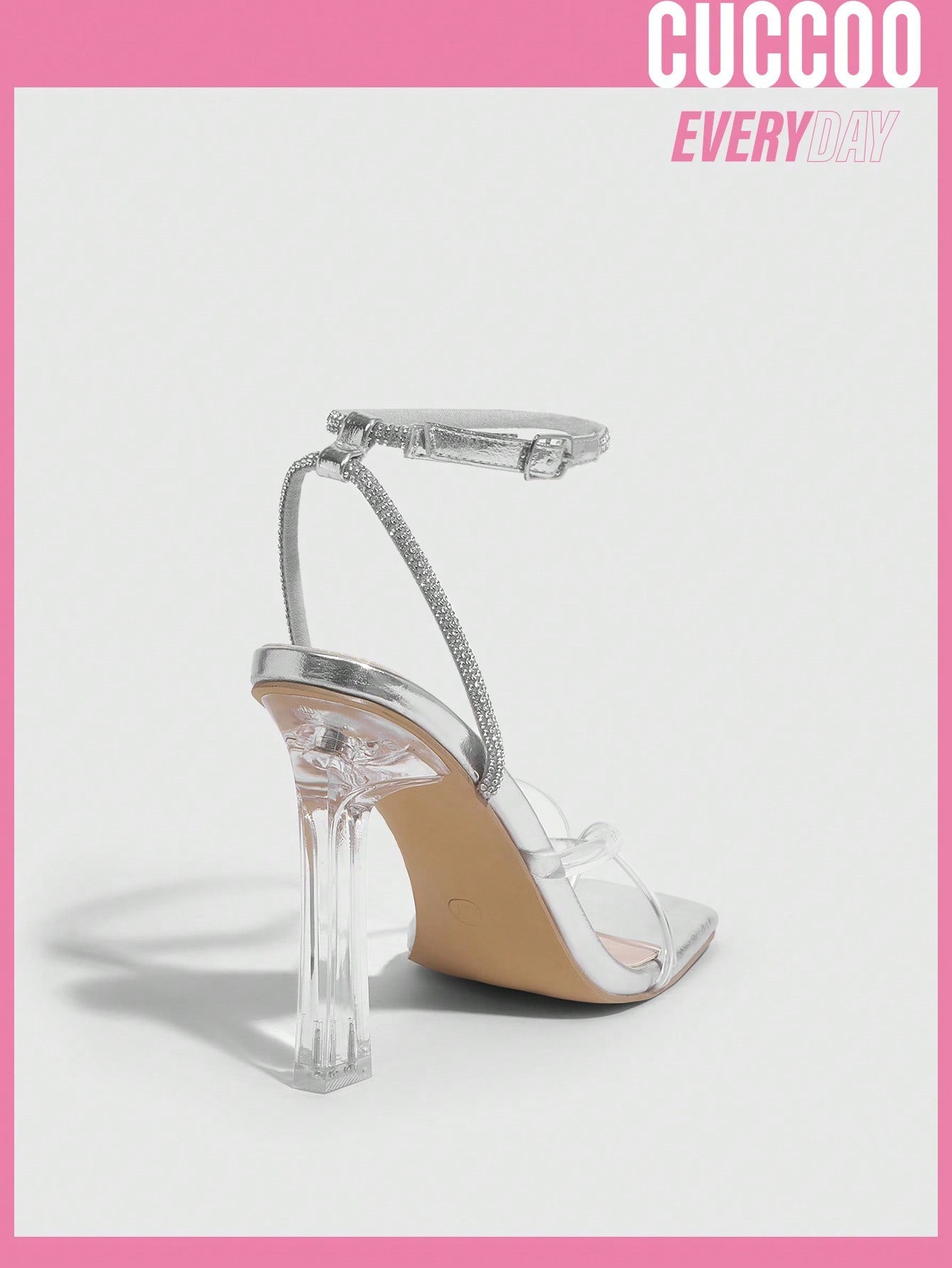 Silver Fashionable Transparent Strap High Heel Sandals for Women, Versatile Style for Spring and Summer.