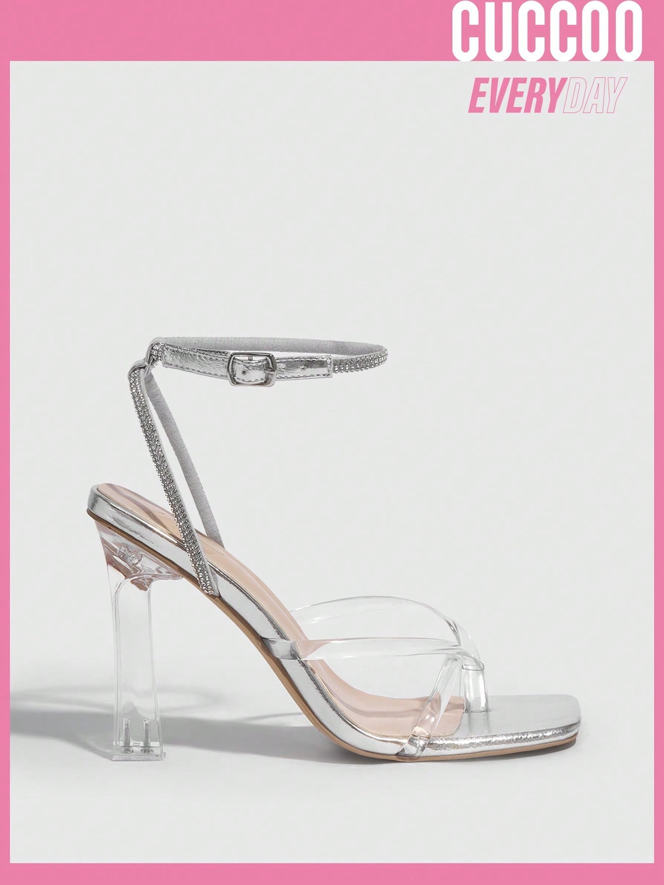 Silver Fashionable Transparent Strap High Heel Sandals for Women, Versatile Style for Spring and Summer.