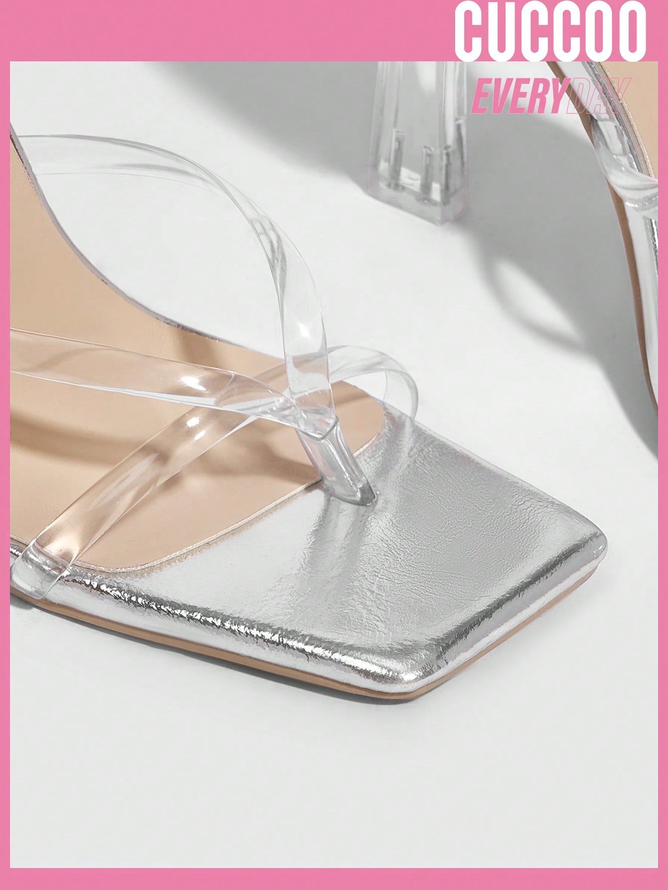 Silver Fashionable Transparent Strap High Heel Sandals for Women, Versatile Style for Spring and Summer.