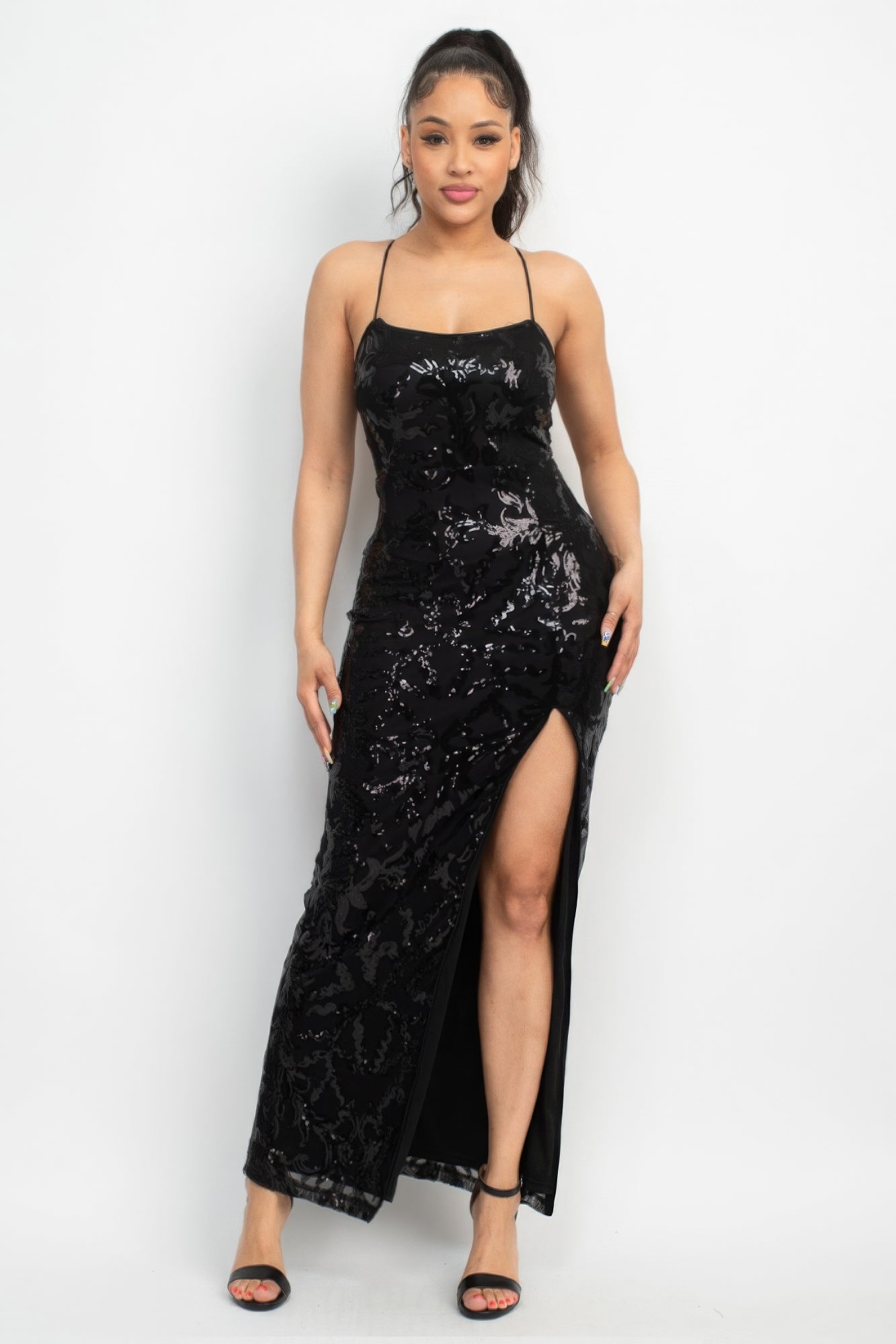 Sleeveless Black Sequin Dress