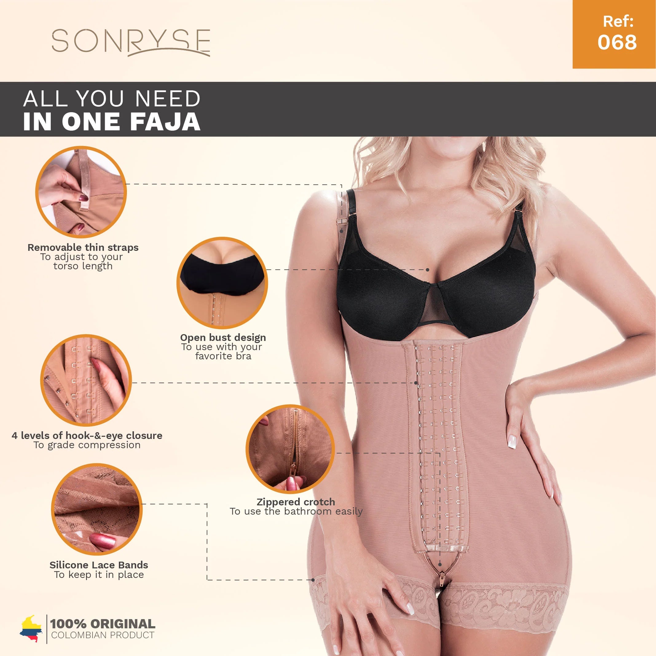 SONRYSE 068BF | Colombian Postpartum & Post Surgery Compression Garment - Open Bust Short Shapewear