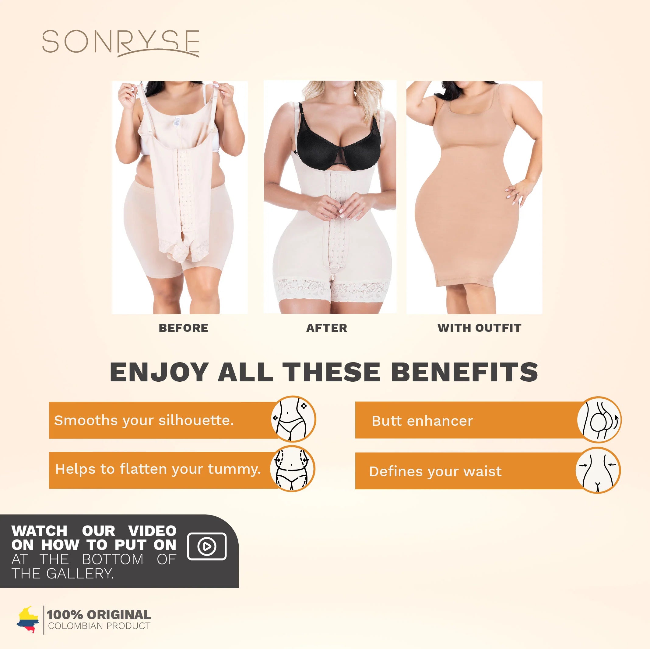 SONRYSE 068BF | Colombian Postpartum & Post Surgery Compression Garment - Open Bust Short Shapewear