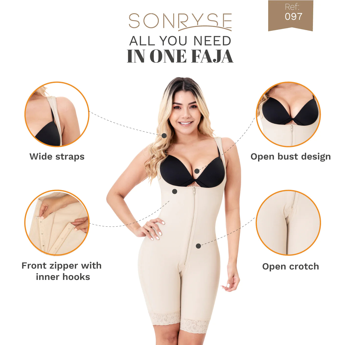 SONRYSE tummy control shapewear for postpartum and post-surgery, made from powernet fabric - 097ZF