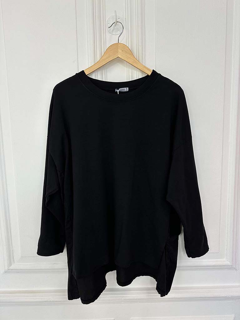 Split Side Jersey Top Black