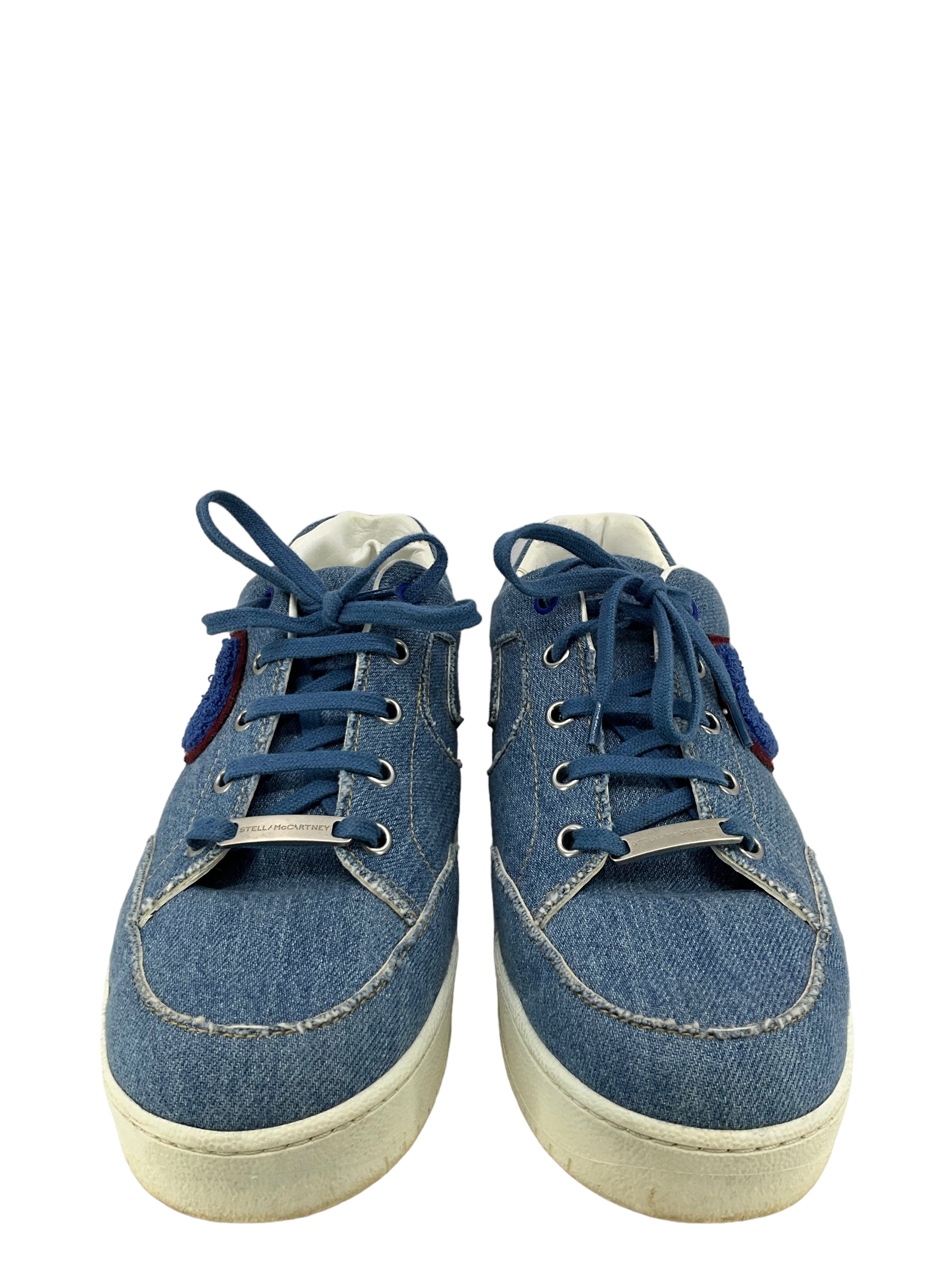 Stella McCartney Blue Denim Logo Sneakers Size 8