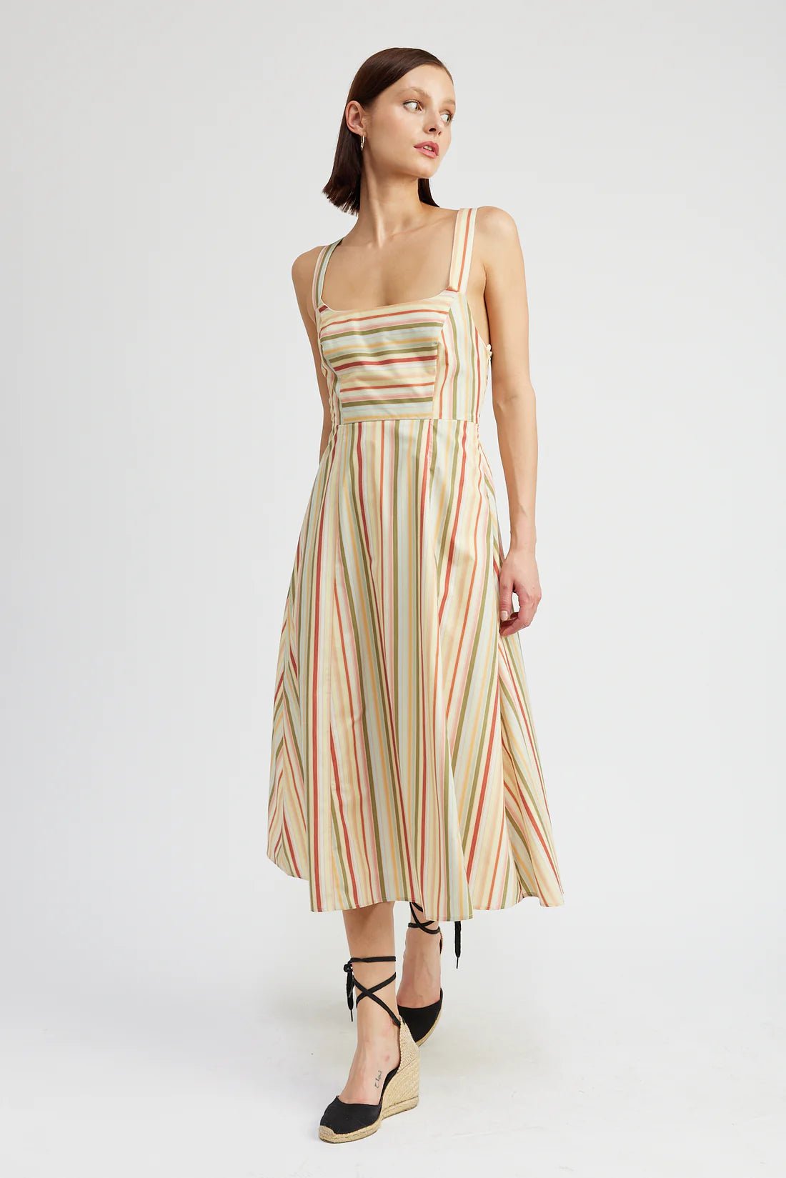 Striped Midi Dress with Smocked Detail - shop now