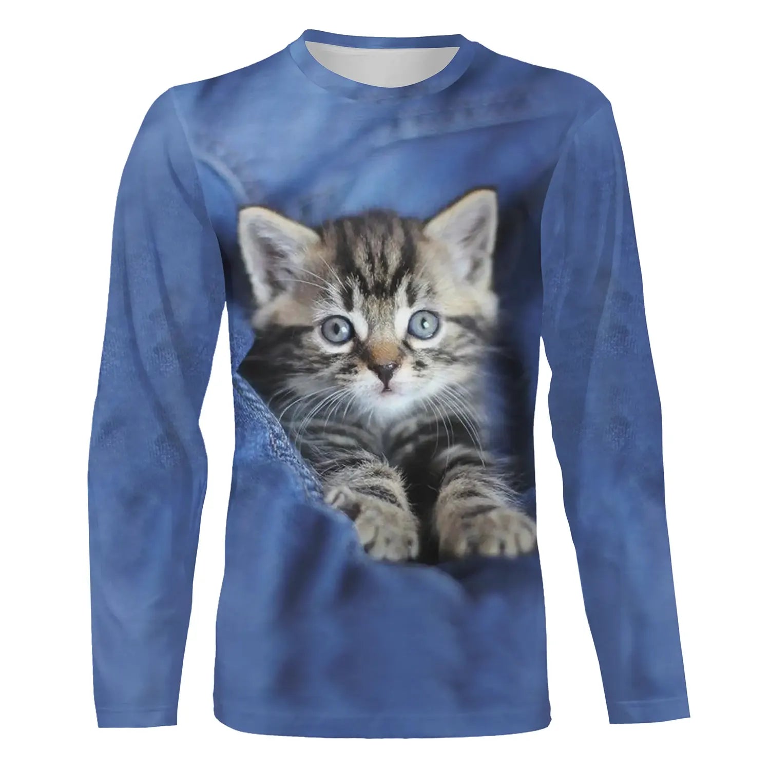 T-shirt Unisexe Bleu Imprimé 3D Chat Mignon, Idéal pour Tous les jours et Week-ends - CT16012318