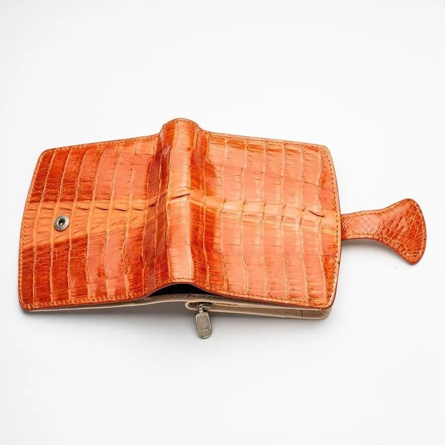 Two-tone orange crocodile women's wallets