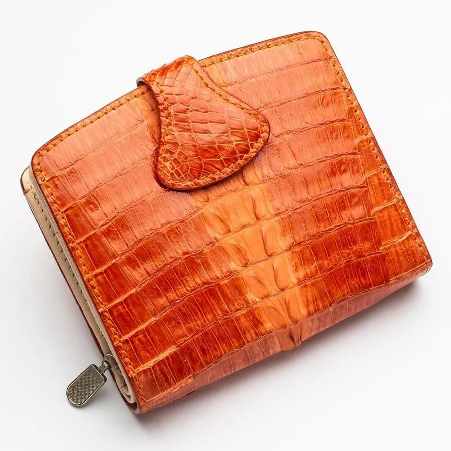 Two-tone orange crocodile women's wallets