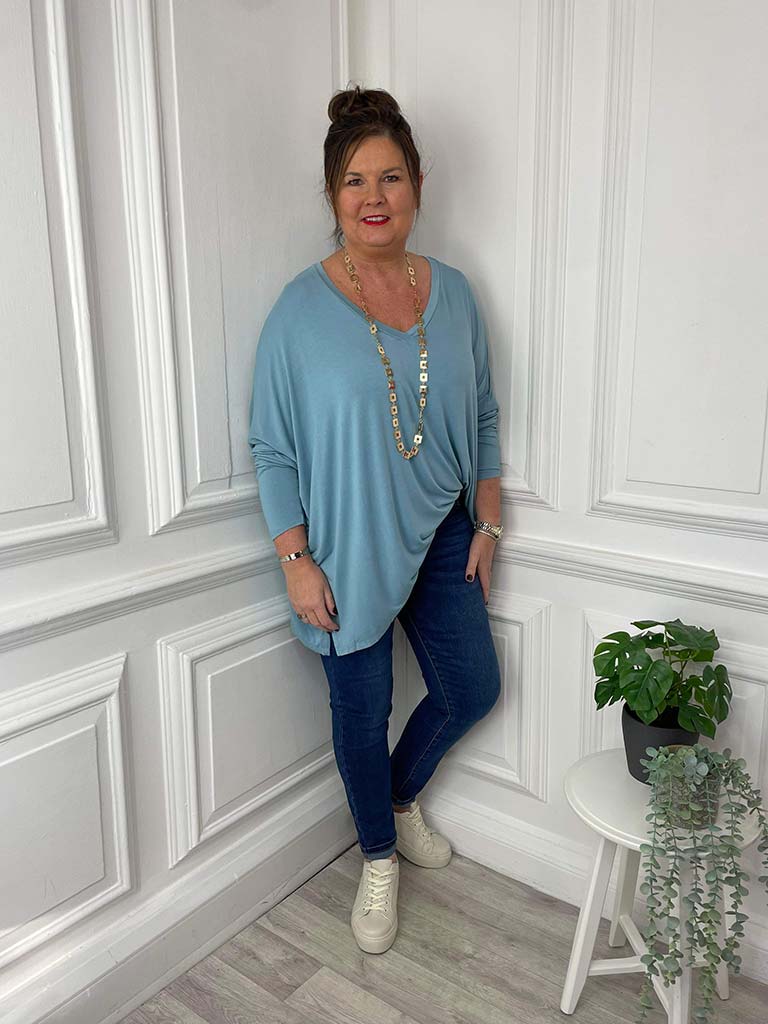 V-Neck Dawn Jersey Top - Maya Blue, - Google SEO.