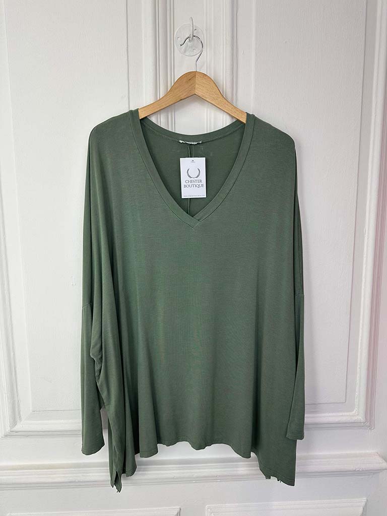 V-Neck Khaki Jersey Top