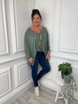 V-Neck Khaki Jersey Top