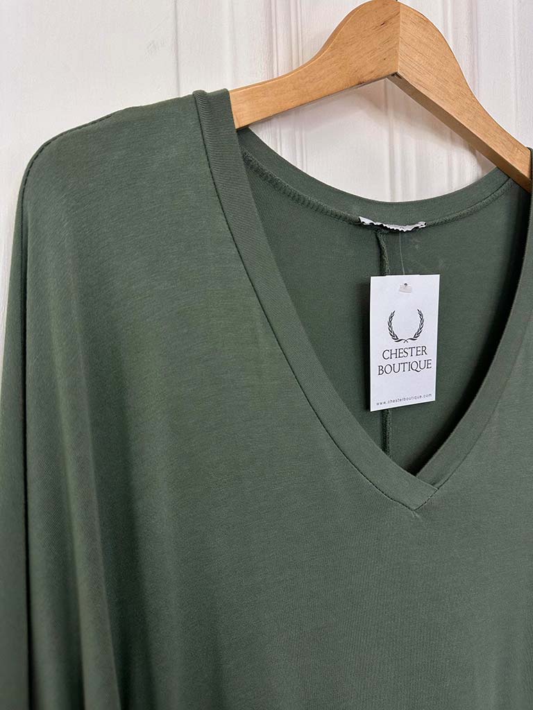 V-Neck Khaki Jersey Top