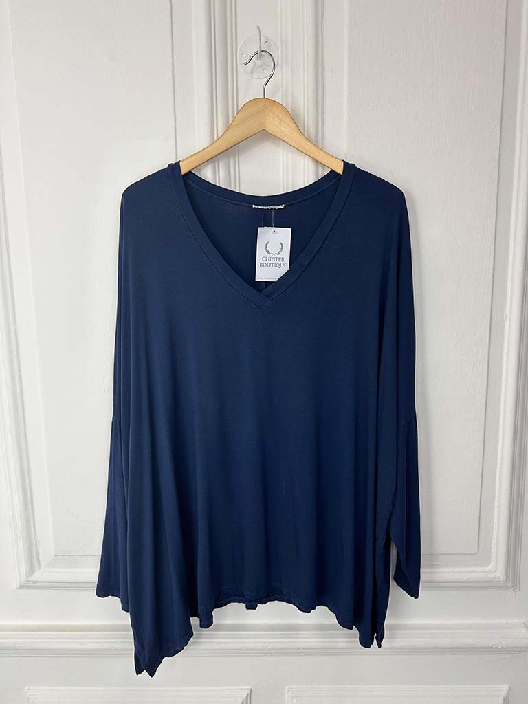 V-Neck Navy Jersey Top