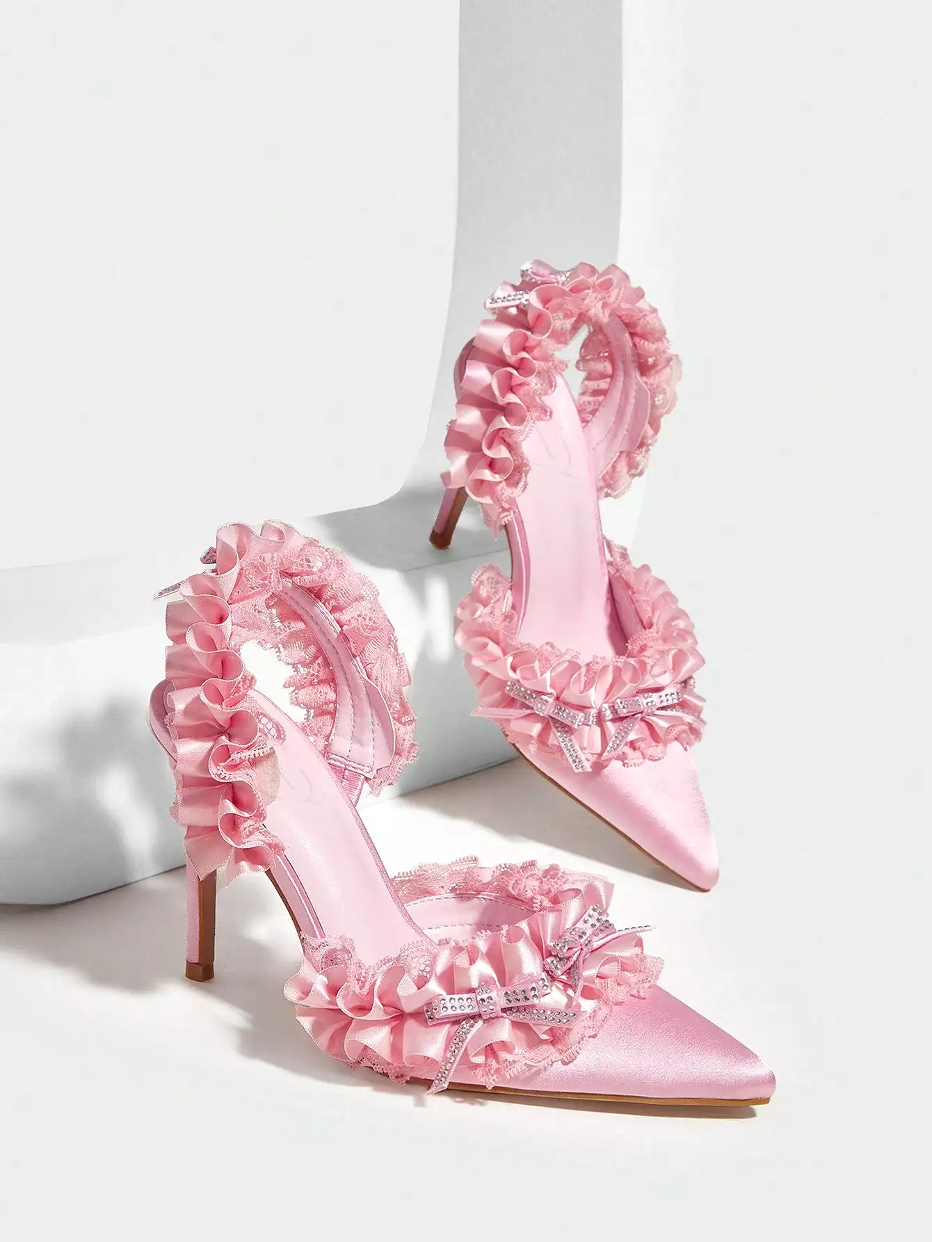 Valentines Day lace detail thin heeled slingback sandals, fashionable and versatile for summer - woman shoes.